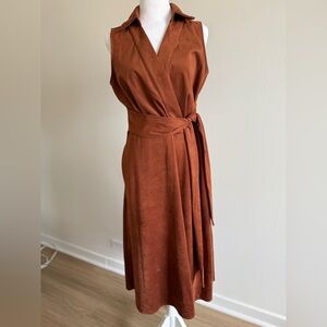 Tahari ASL Orange Sheath Midi Dress V-Neck Tie Front